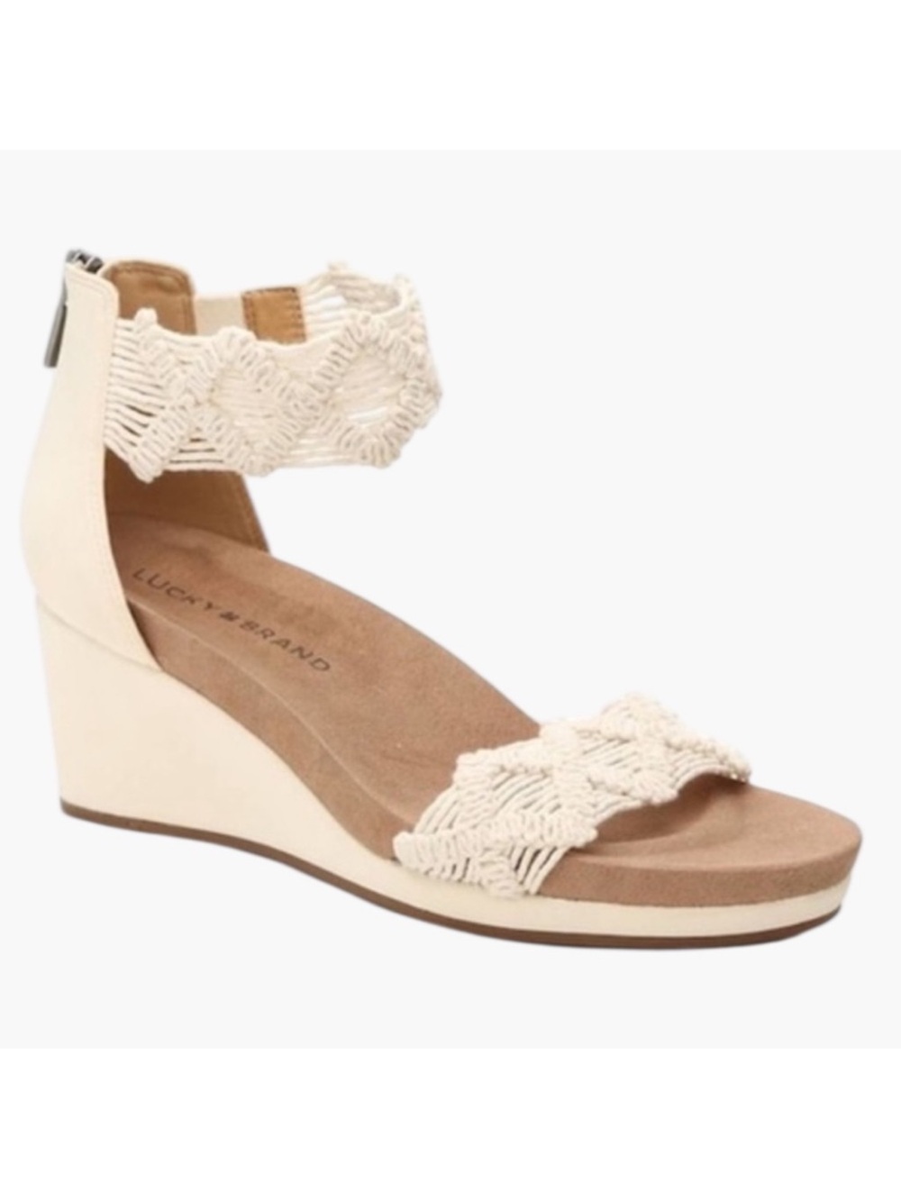 Lucky Brand Kaydyn Crochet Wedge Sandals Ivory 7.5